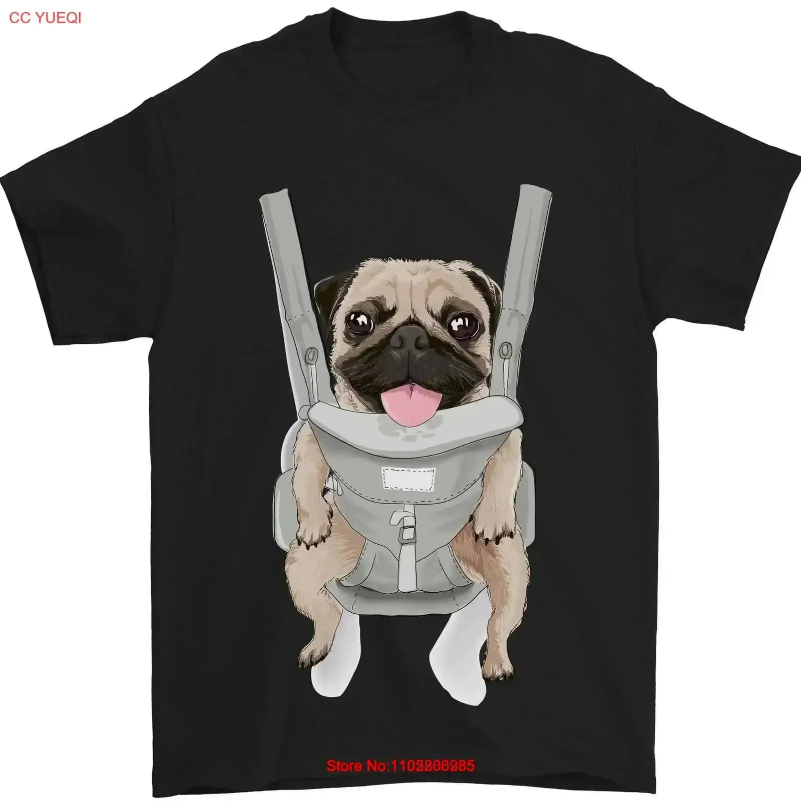 Un carlino in imbracatura per bambini T-shirt da uomo con cane divertente 100 cotone vintage lavato streetwear moda casual unisex Top da indossare tutti i giorni
