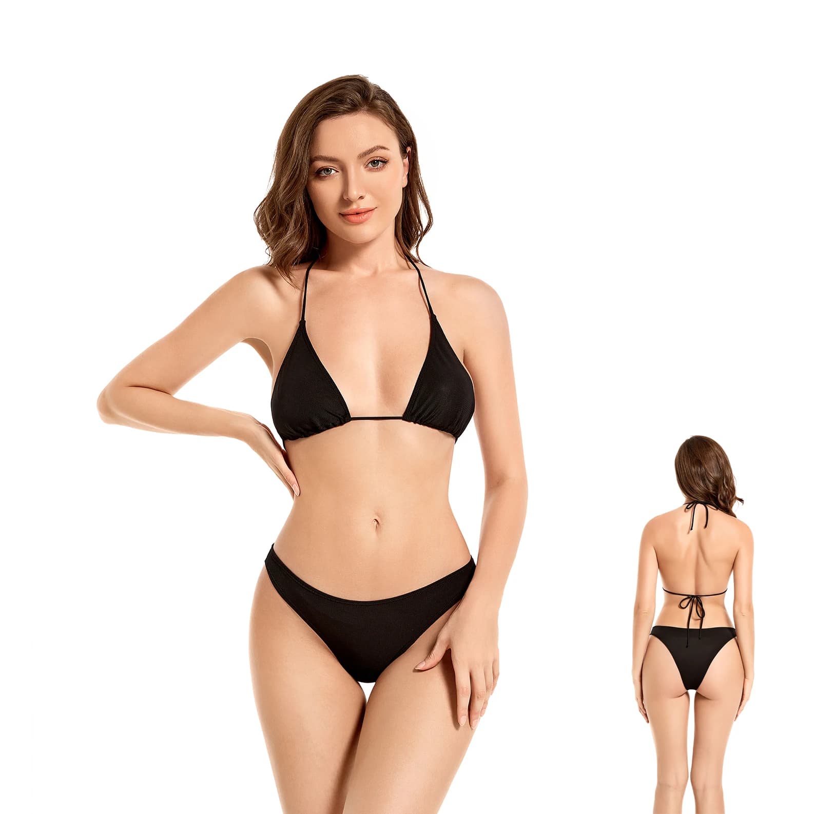 Costume da bagno a due pezzi Volagor con top a triangolo e laccio posteriore, trasparente ai raggi UV, per abbronzatura senza linee di abbronzatura sulle fianchi