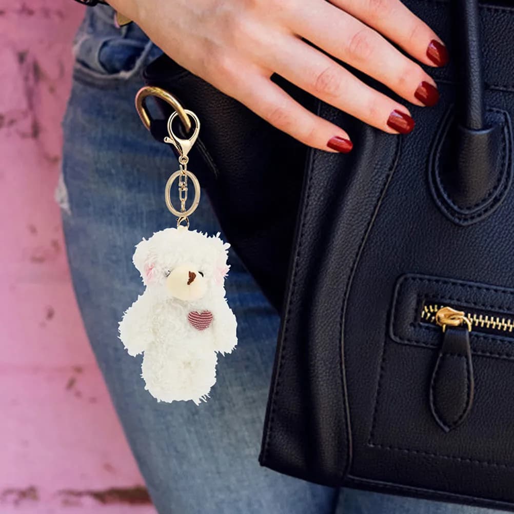 Portachiavi con Orsetto di Peluche, Lavorazione Artigianale Squisita, Ciondolo per Borsa, Anello Portachiavi per Donne e Ragazze, Regalo di Compleanno, Matrimonio, Capodanno