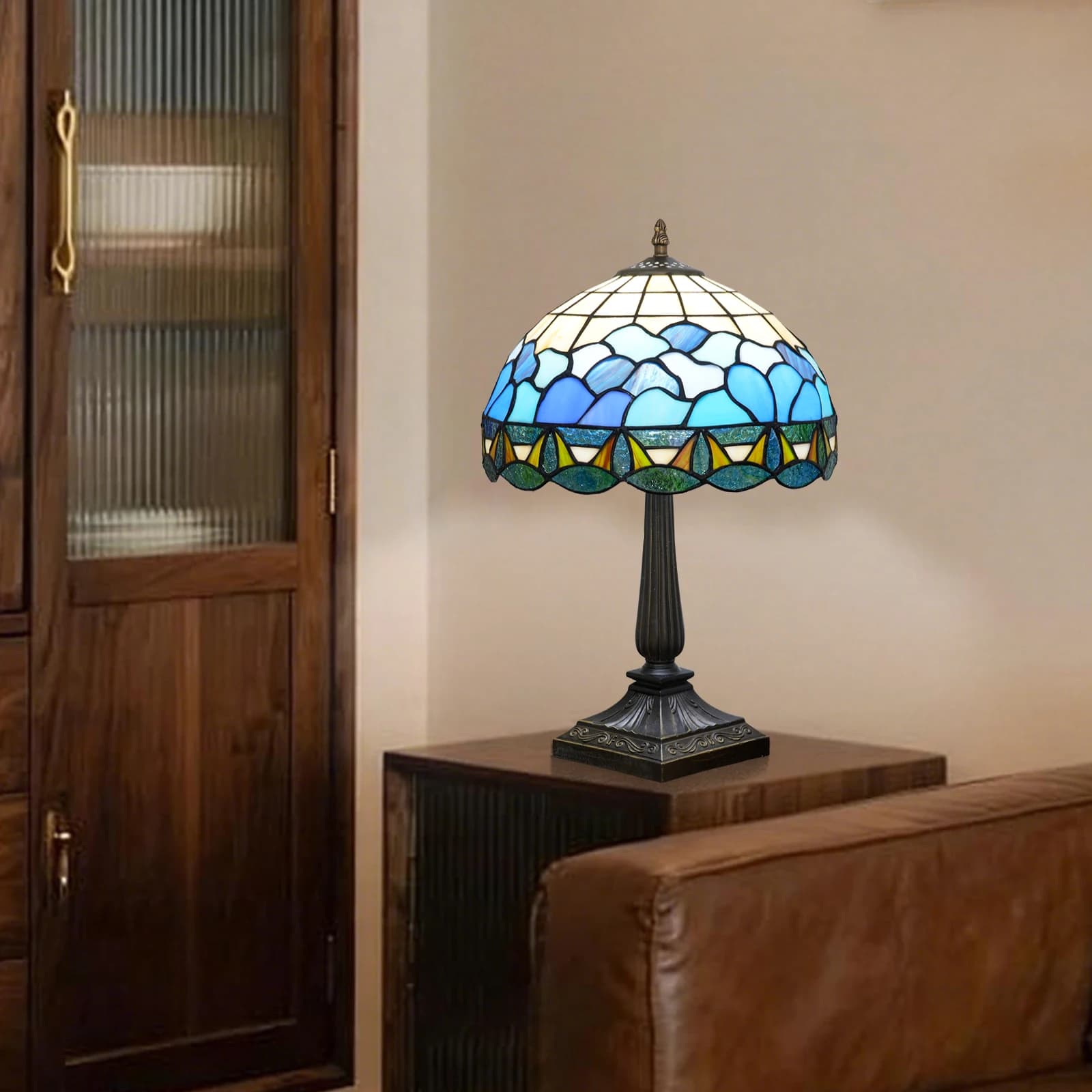 Ocean Creative Handmade Stained Glass Table Lamp,sea wave Lamp Deep-sea diving enthusiast Desktop Decor Lamp Xmas Birthday Gift