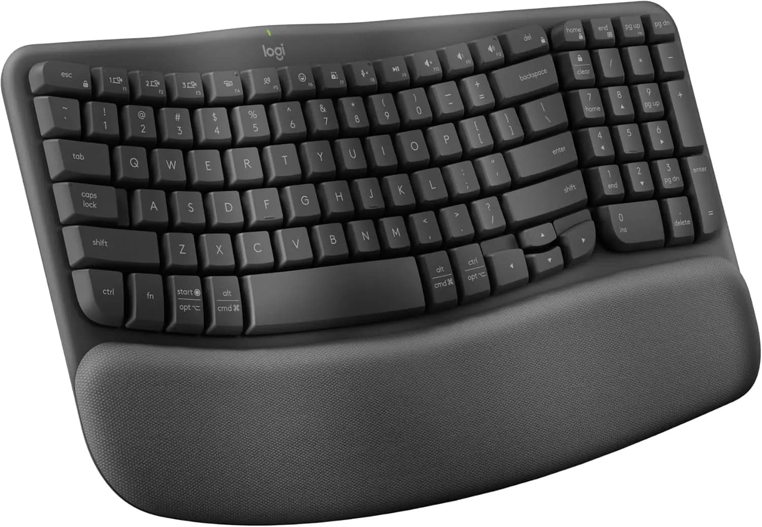 Tastiera Ergonomica Wireless con Poggiapolsi Imbottito, Digitazione Confortevole, Facile Commutazione Multi-OS - Grafite