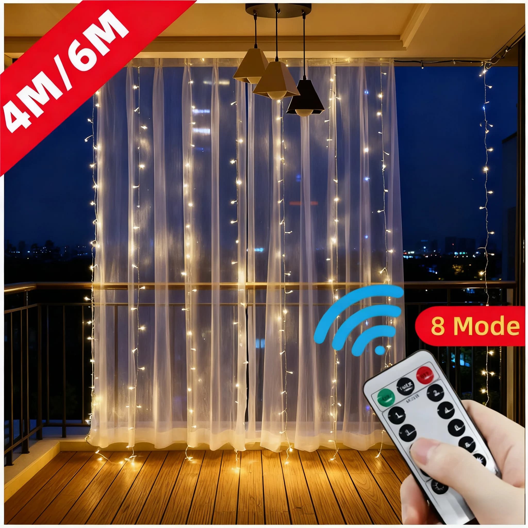 Ghirlanda per tende in modalità 4/6M/8 sulla finestra Alimentazione USB Lucine Festone con telecomando Decorazioni natalizie per Capodanno Luci a LED