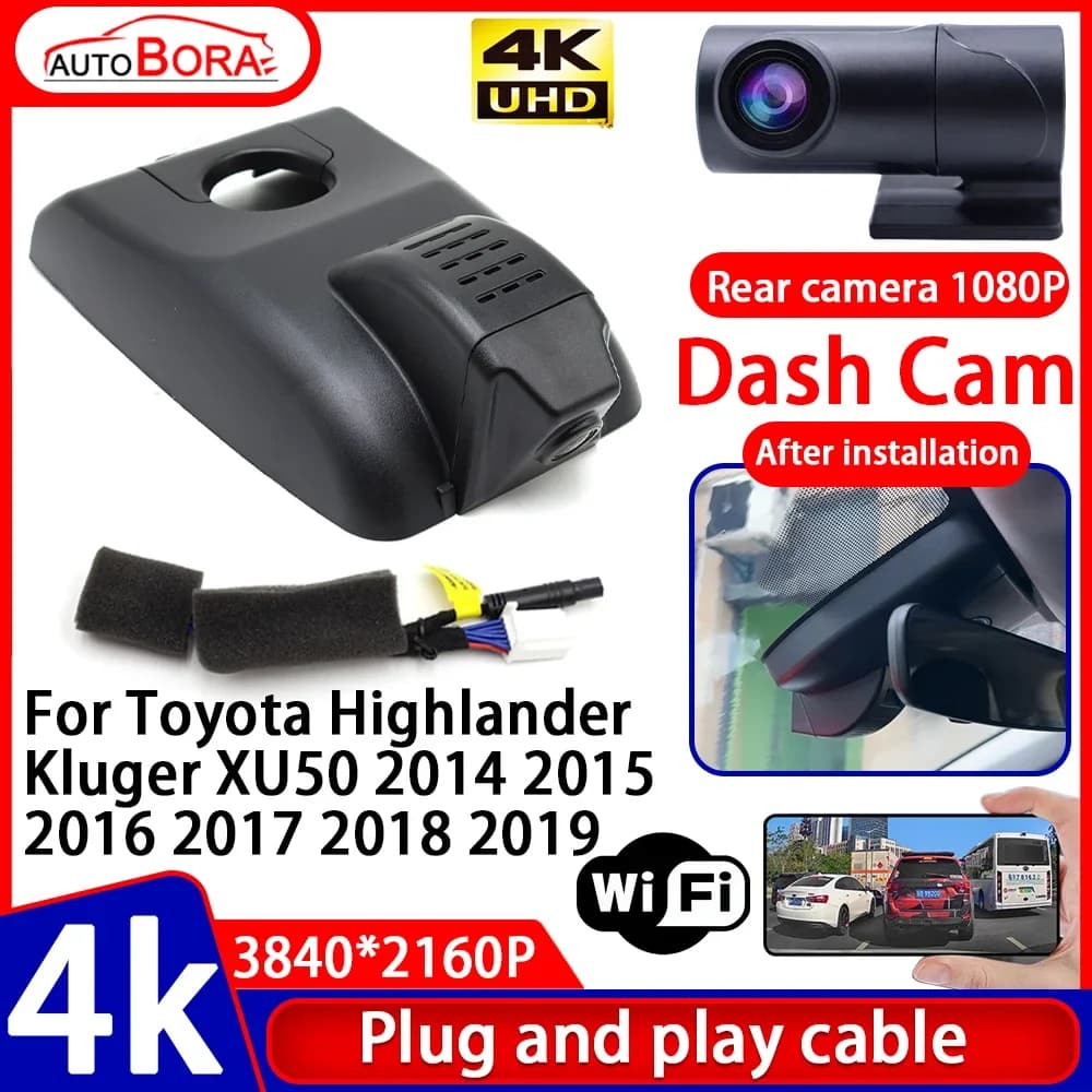 Night Visio 4K Plug and Play Car DVR Dash Cam Camera for Toyota Highlander Kluger XU50 2014 2016 2017 2018