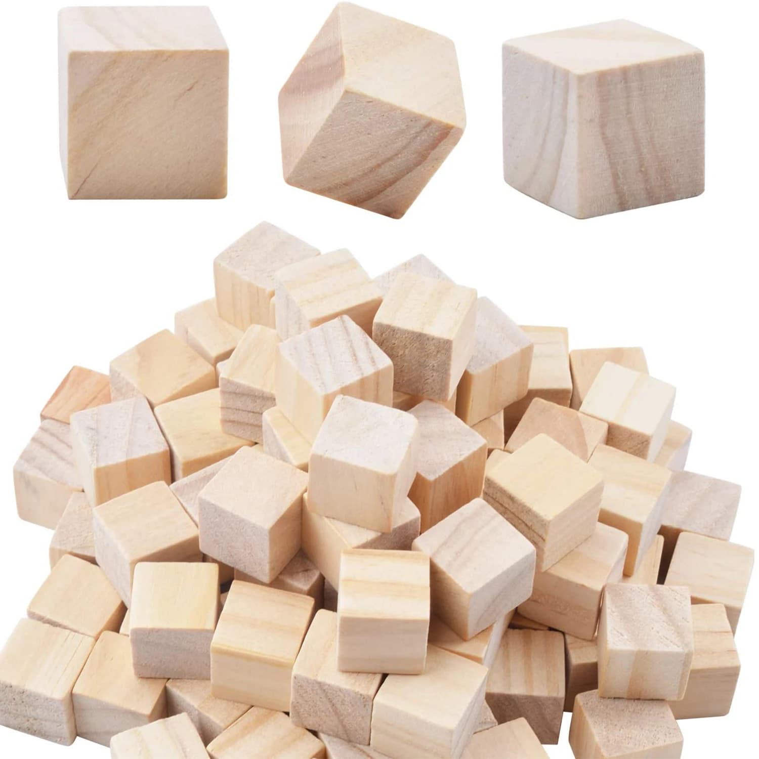 Cubi di Legno, 100 Pezzi Blocchi Quadrati da 1,5 CM Non Finiti in Legno Cubico