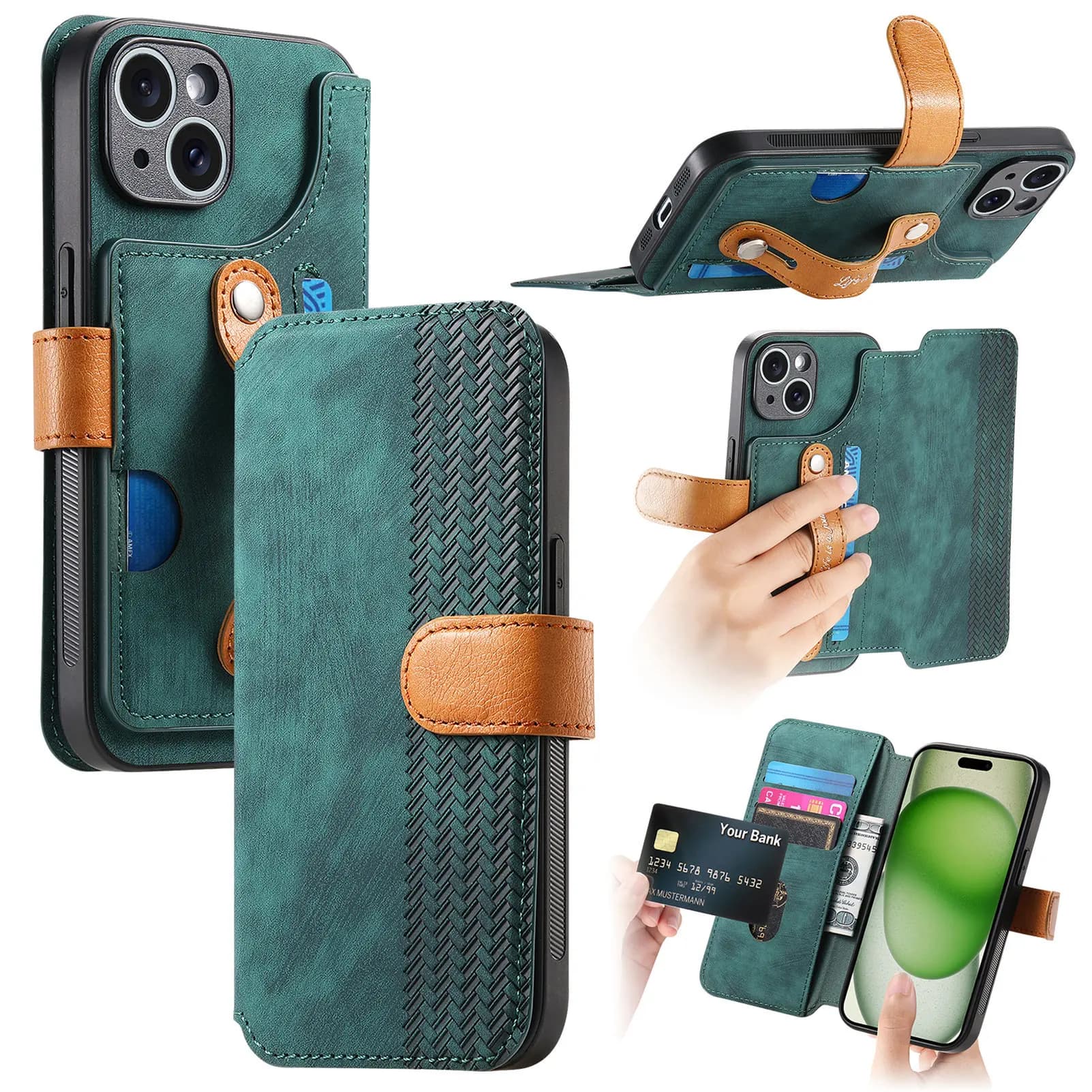 Custodia a portafoglio da polso per Huawei Nova 14 Ultra 13 Pro 12 11 Blocco RFID in pelle 4 slot per schede Finger Grasp Flip Cover per telefono