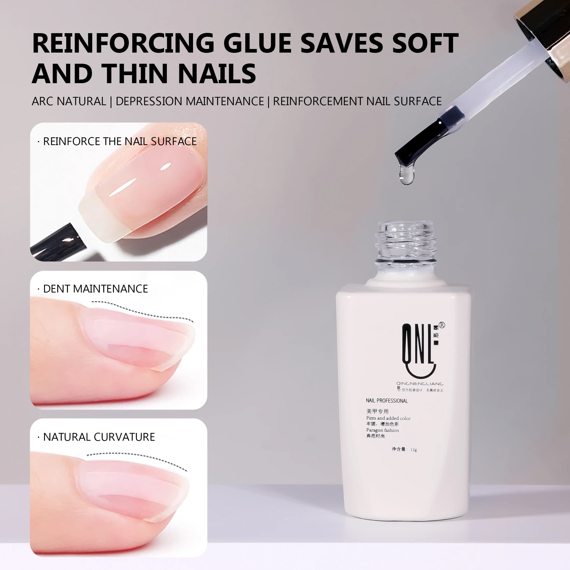 RS Nail Gel Rinforzante 12g, Gel per Unghie Trasparente, Base in Gomma Resistente, Top Coat Senza Residui, Gel Funzionale UV LED