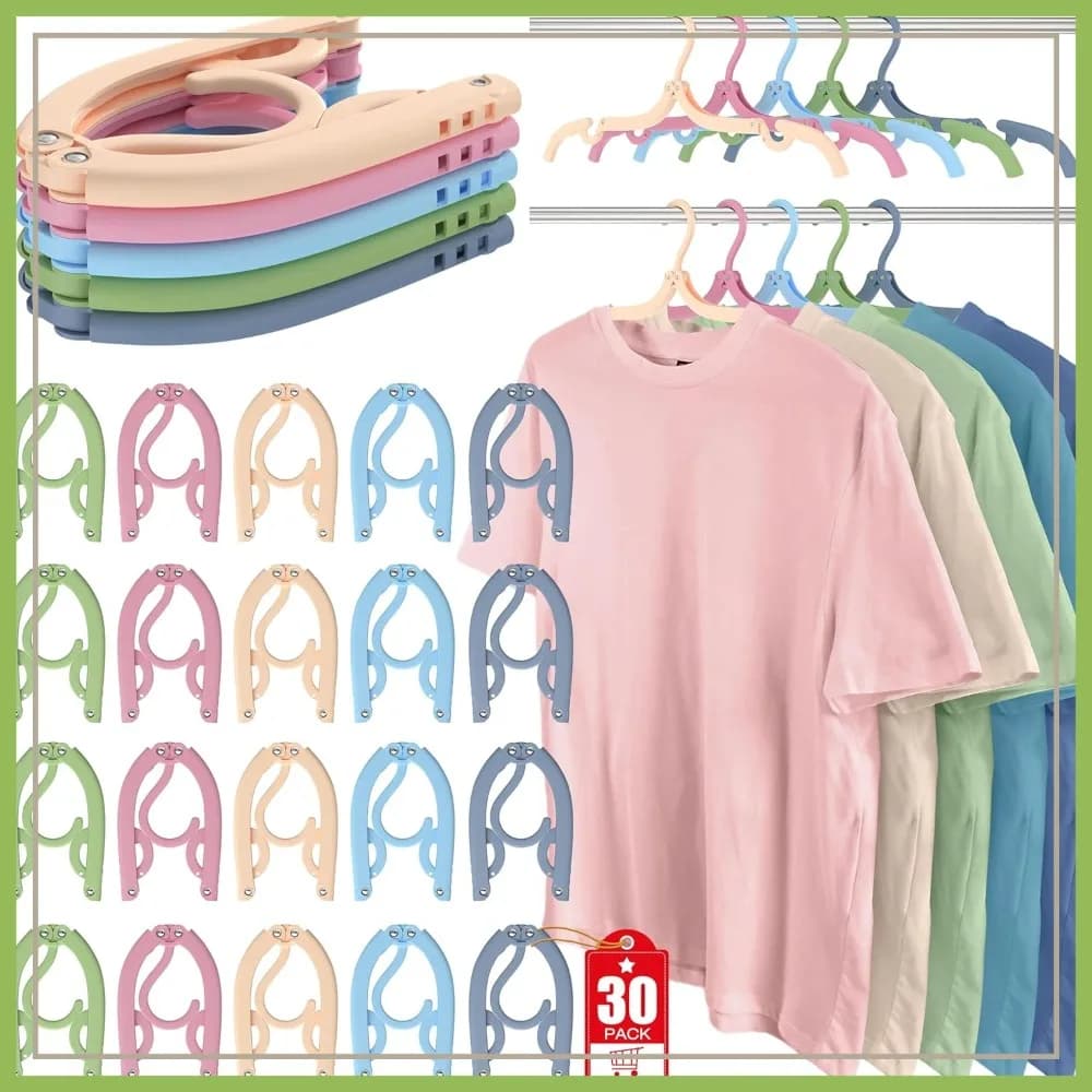 Confezione da 30 Appendiabiti da Viaggio Pieghevoli Portatili, Stendibiancheria in Plastica per Crociere, Campeggio, Camper, Valigie, Multicolore