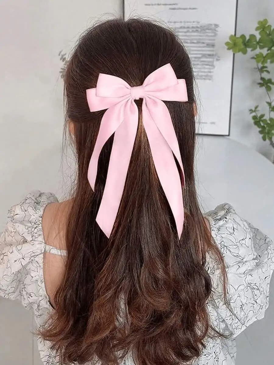 Pink Satin Bow Hair Clip For Women Fashion Hair Accessory Daily Wear