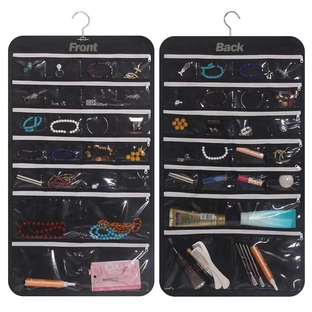 Organizzatore per Gioielli da Appendere con 47 Tasche con Cerniera per Orecchini, Collane, Bracciali, Anelli, Borsa per Esposizione e Conservazione Accessori da Viaggio