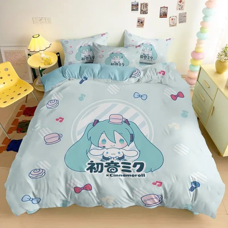 Hatsune Miku anime merce cartone animato carino biancheria da letto creativa Kawaii ragazze lenzuolo copripiumino federa set da quattro pezzi regalo