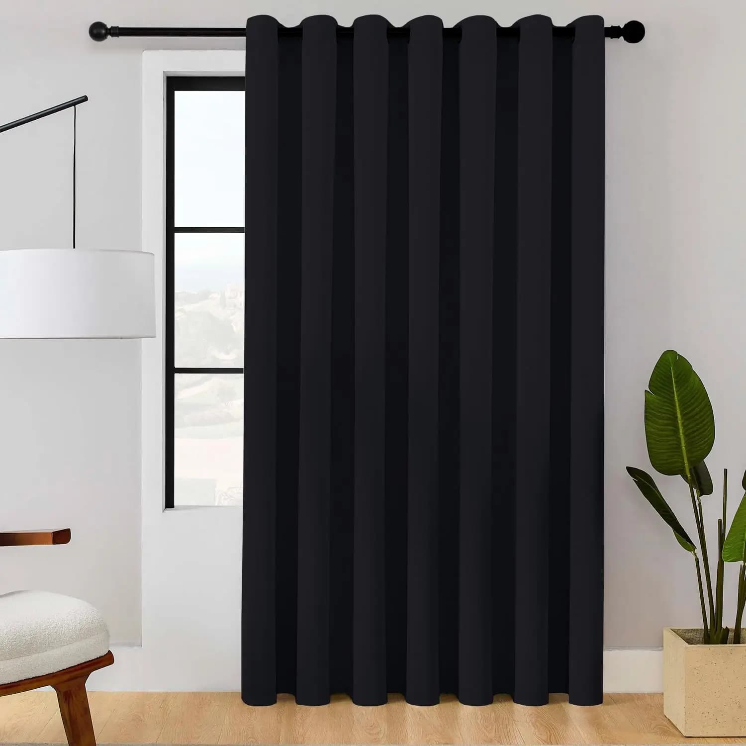 Tenda Oscurante Scorrevole da 90 Pollici per Privacy in Camera da Letto, Set di Pannelli Oscuranti per Finestre in Nero (100x90 Pollici)