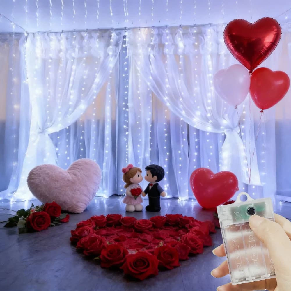 Luci a Tenda LED per Casa, Alimentazione a Batteria, Luci Decorative per Eid Mubarak, Matrimoni, Ramadan 2026, San Valentino
