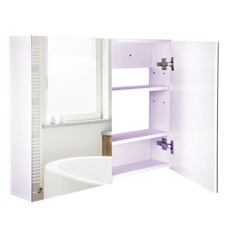 Mobiletto da bagno a parete con specchio, moderno, a doppia anta, in MDF bianco
