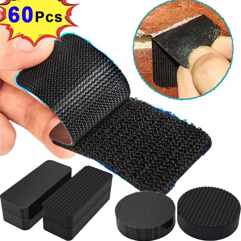 5/10/20/30Pairs Strong Adhesive Double Sided Hook and Loop Strips Carpet Fix Sticker Fasten Floor Mat Anti Skid Grip Fixed Patch