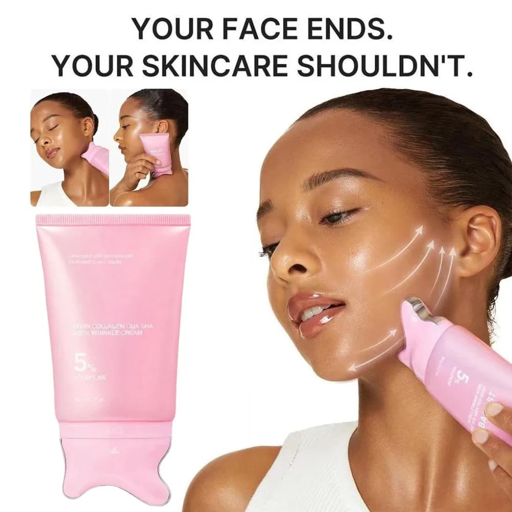 PDRN Collagen Gua Sha Neck Cream 90g 5% Volufiline Roller Massage Neck Skin Cream Moisturizer Reduce Neck Fine Lines Skin Care