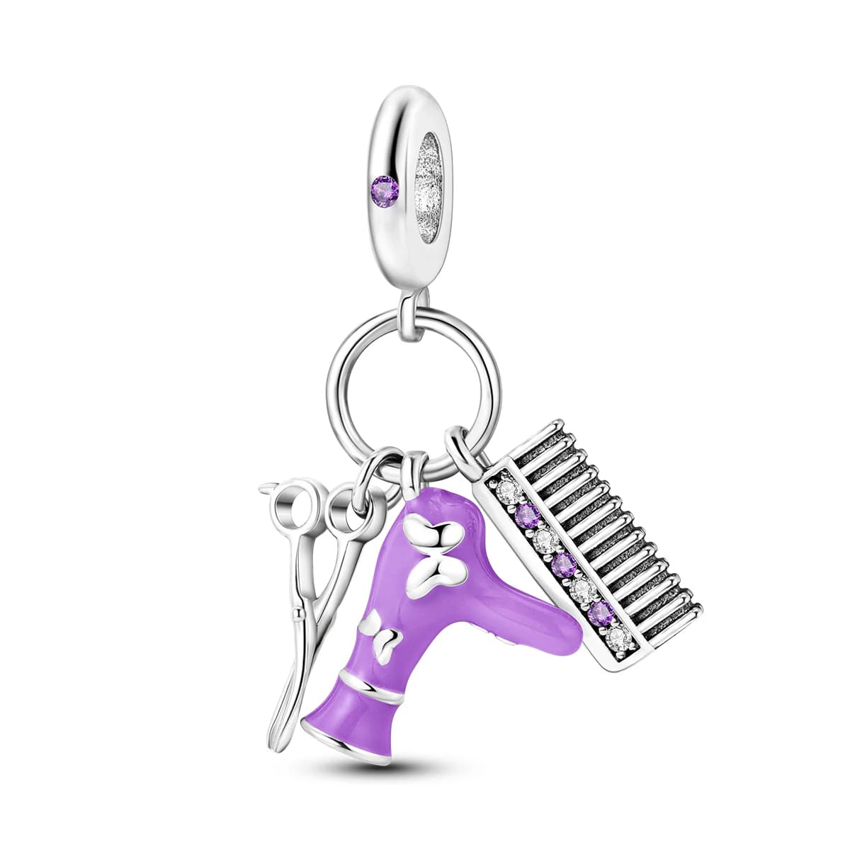 Ciondolo a Forma di Asciugacapelli in Argento Sterling 925, Regalo per Parrucchieri, Accessorio Moda Donna per Bracciali e Collane Fai-da-Te