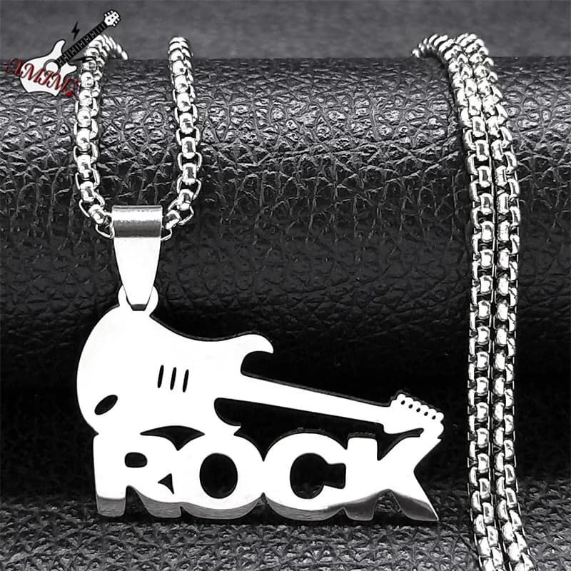 Rock Music Guitar Chain Necklace for Women/Men Stainless Steel Silver Color Pendant Gift for Boyfriend Jewelry collar N9731S06