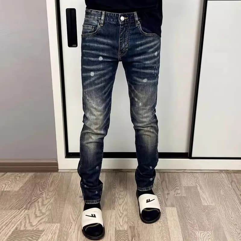 Y2Kstreet designer men's jeans, painted, washed, nostalgic, stretchy, slim fit, blue jeans, high street hip-hop brand pants, h
