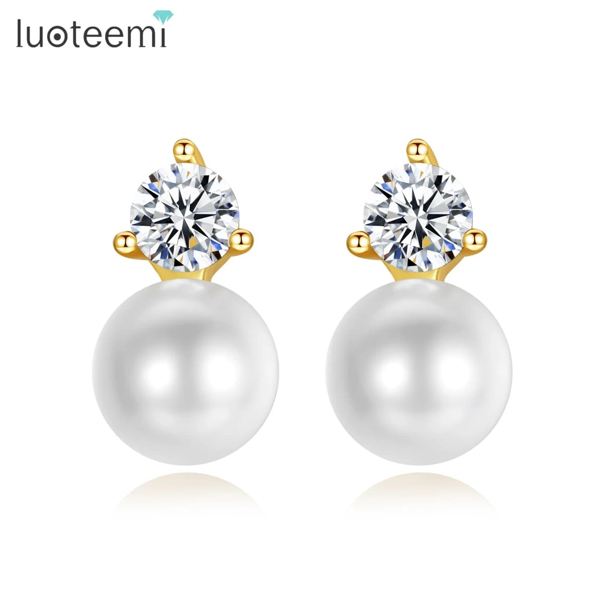 LUOTEEMI zircone cubico rotondo imitazione perle orecchino a bottone carino moda matrimonio sposa gioielli per le donne ragazze incontri regali del partito