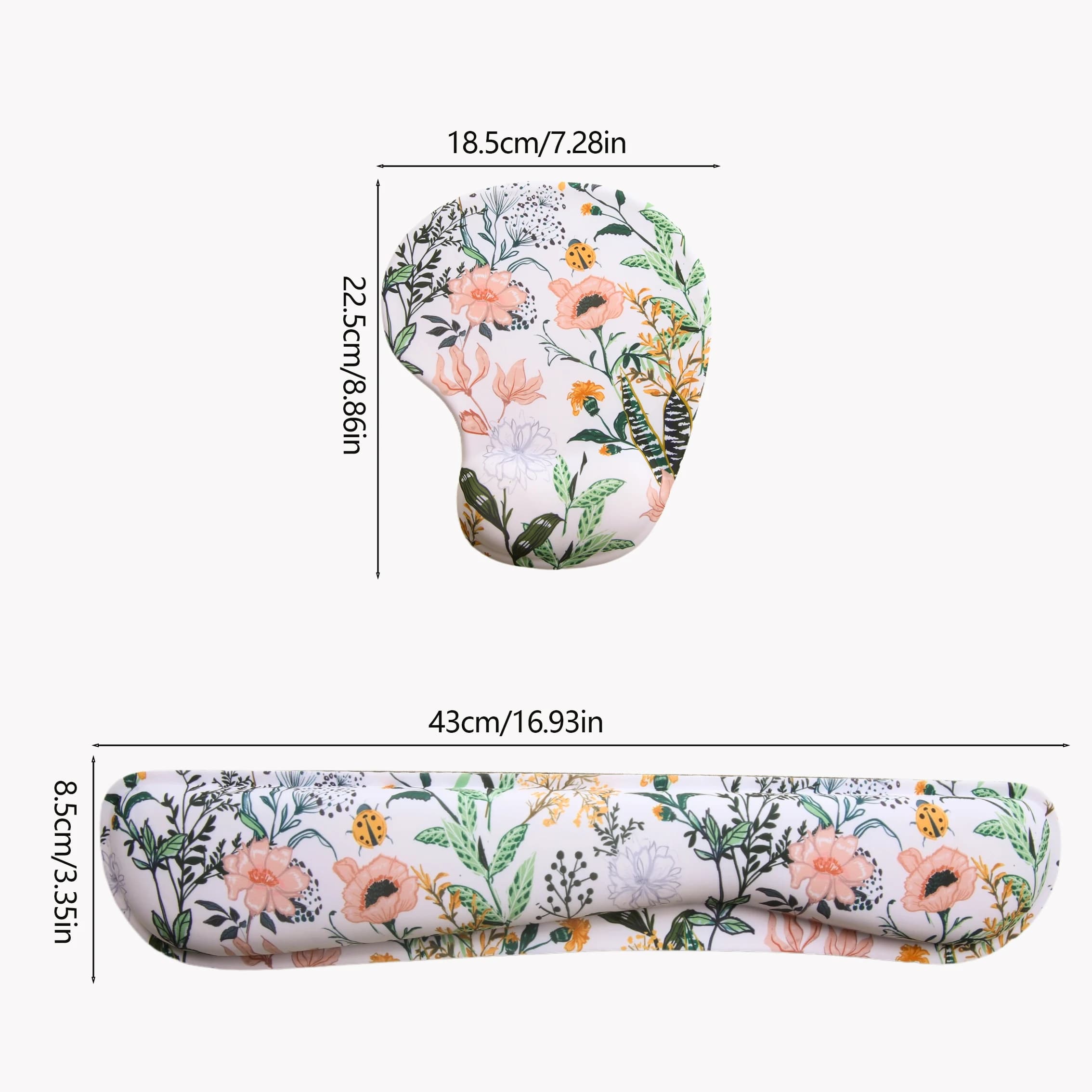 Tappetino per mouse e cuscino per tastiera in memory foam con motivo floreale, 2 pezzi