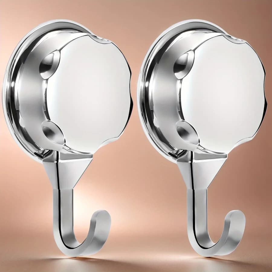 1/2PCS Heavy-Duty Suction Cup Towel Hooks, Silver Chrome Plastic Wall Hooks for Shower Doors, Bathroom, Kitchen, Refrigerator, Behind Doors, Windows & Glass Surfaces