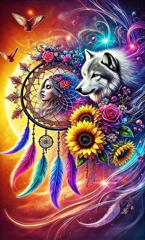 Oversized 5D DIY Multi-size Full-drill Diamond Painting Featuring a Dreamcatcher with Floral and Animal Themes