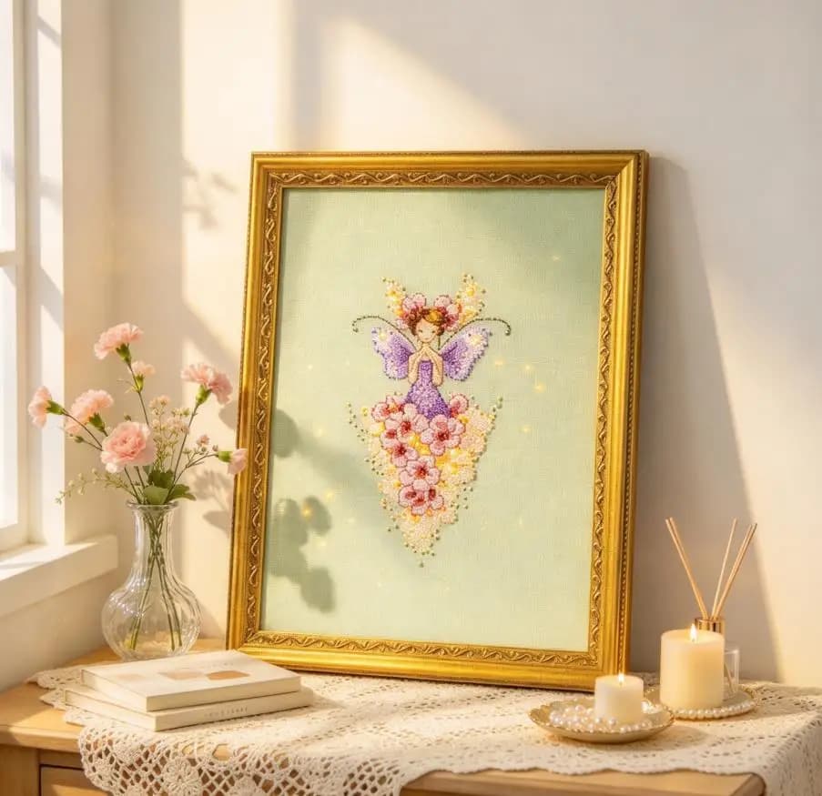 NC 379 Apple Flower Fairy Counted Cross Stitch Kit - Colorful Embroidery Floss DIY Handcraft Artwork for Leisure Time