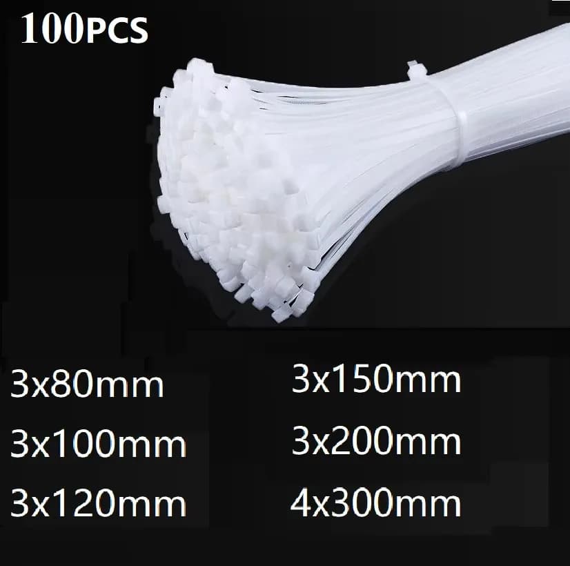 100 Pz 3X80/100/120/150/200mm 4X300mm Nylon Bianco Nero Latte Cavo Filo Fascette Fascette autobloccanti Fascetta