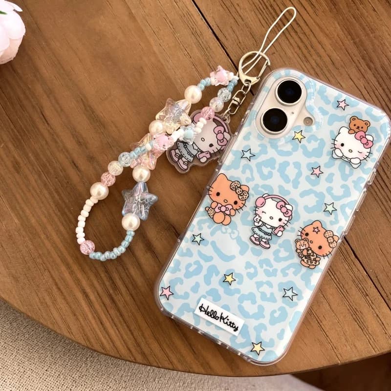 Custodia per telefono in silicone morbido di lusso con stampa leopardata blu Hello Kitty Cat per iPhone 13 14 15 16 17 Pro Max Cartoon Kitty Cover