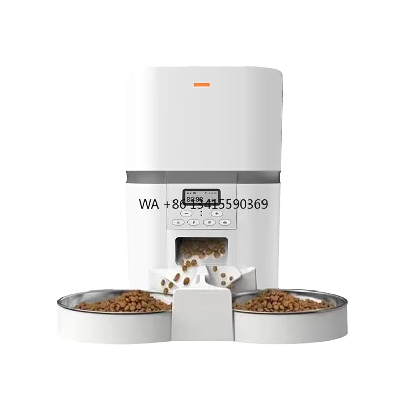 Dispenser di cibo per mangiatoia per animali domestici per gatti con alimentatore automatico per cani a due vie e doppi ciotole