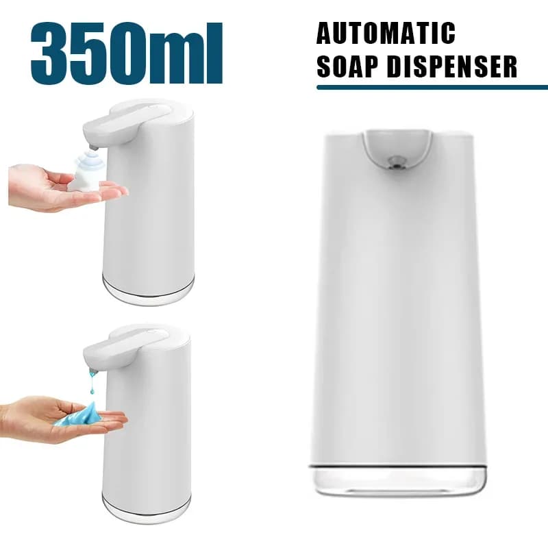Dispenser automatico di sapone in schiuma bianco da 350 ml per bagno, disinfettante per le mani intelligente, shampoo, dispenser con sensore di gel liquido, ricaricabile tramite USB