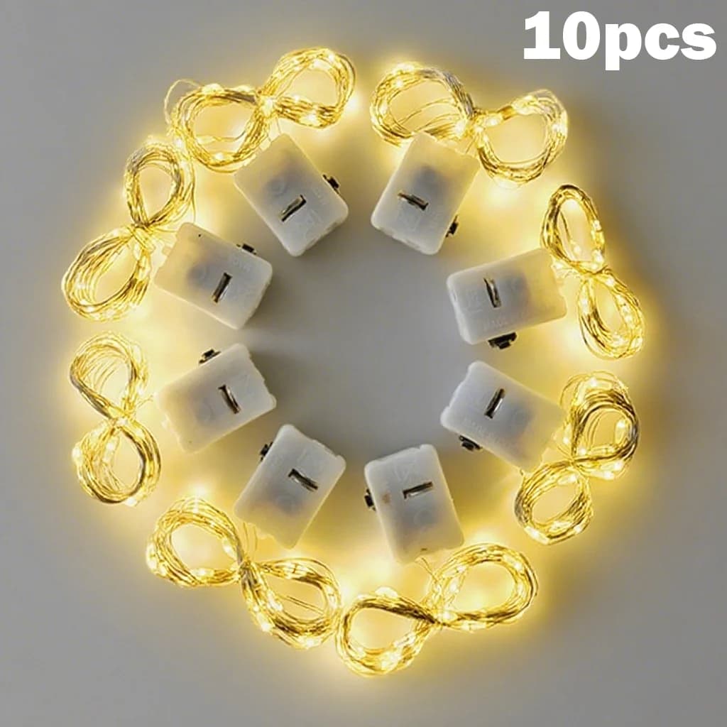 10 lucine a LED a batteria, lucine in filo di rame, decorazioni festive con modalità lampeggianti, decorazioni per la casa