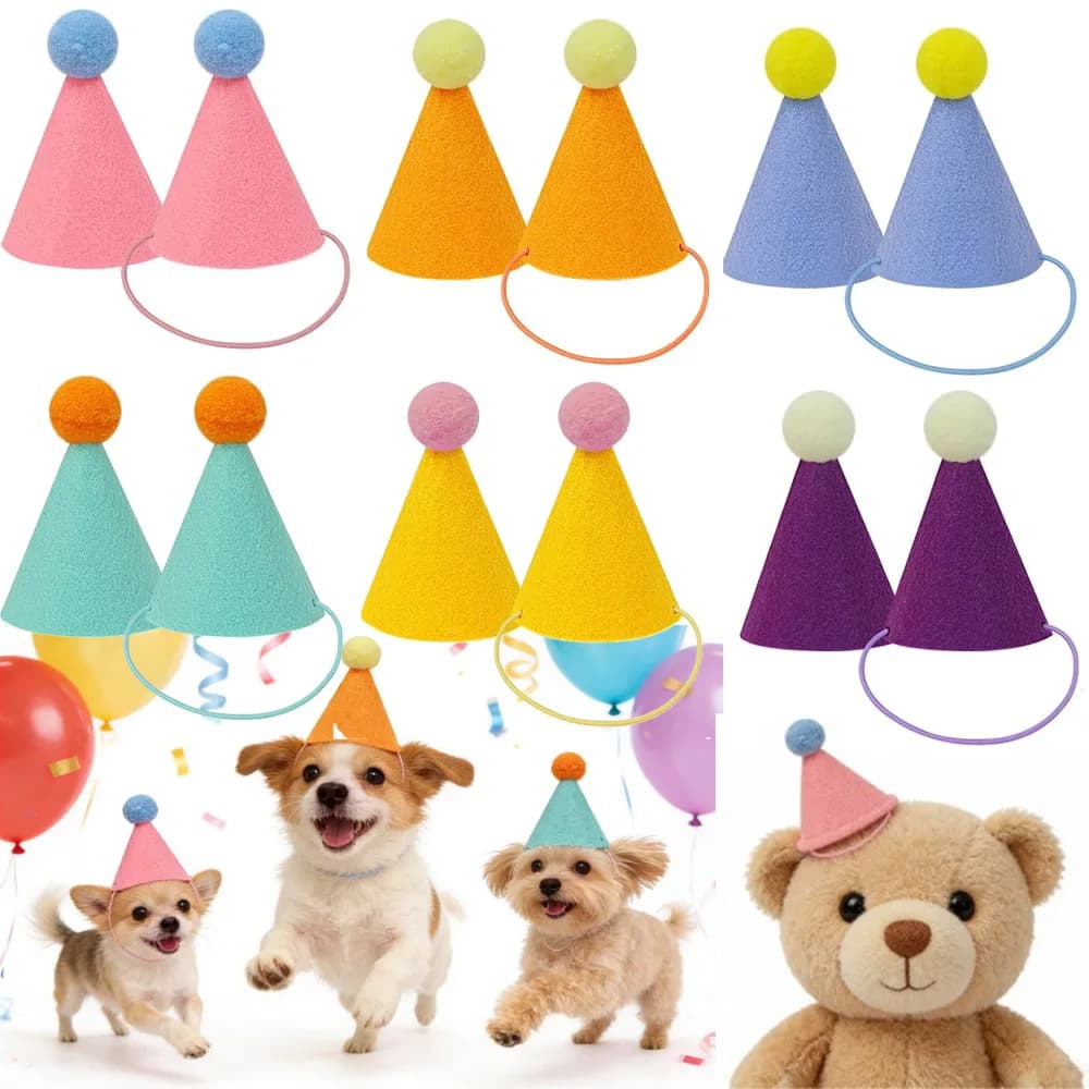 Cappellini da festa per animali domestici, 3/6 pezzi, mini cappellini colorati per animali di peluche - Cappellini di compleanno assortiti per cani, gatti, conigli, cuccioli
