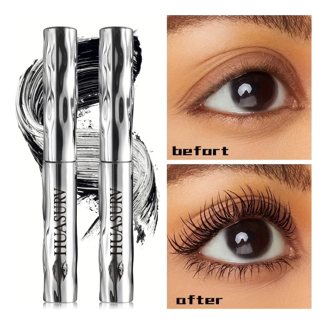 2 mascara in tubo di acciaio - Effetto volumizzante, allungante e incurvante, effetto naturale e completo, perfetti per feste e festival (Nero)