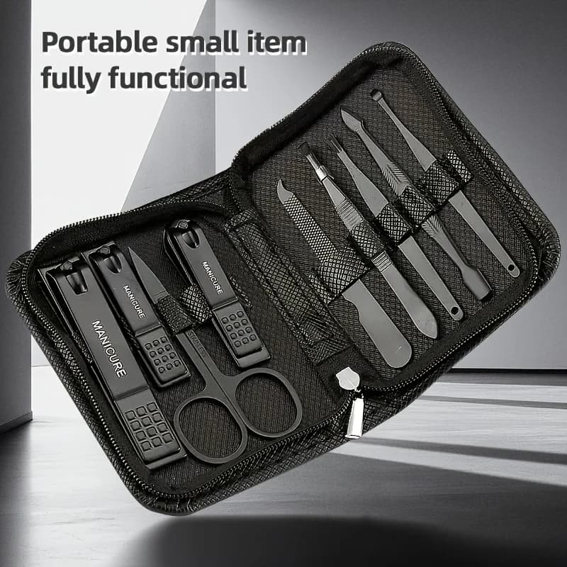 Kit Professionale per la Cura delle Unghie 6/9 Pezzi con Custodia da Viaggio, Tronchesino in Acciaio Inossidabile, Pinza per Cuticole, Strumenti per la Cura di Mani e Piedi, Design Moderno
