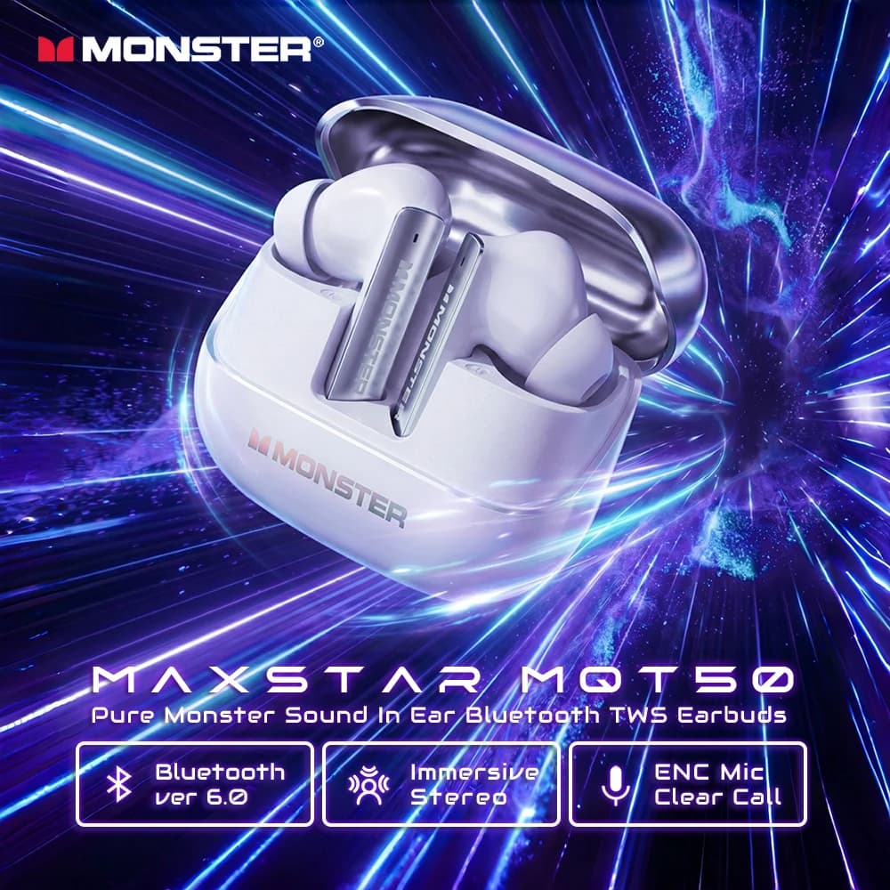 Monster Maxstar MQT50 Auricolari Bluetooth 6.0 ENC con riduzione del rumore delle chiamate Auricolari wireless TWS Cuffie sportive impermeabili IPX4