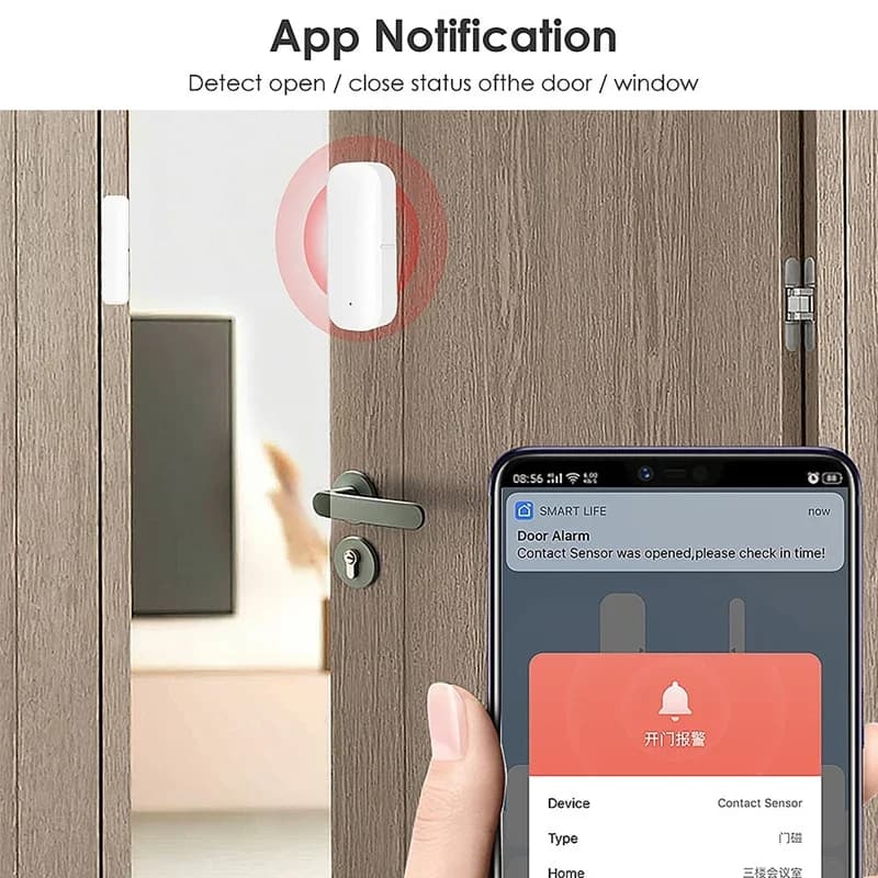 Tuya Smart WiFi Sensore per porte e finestre Rilevatore intelligente di apertura e chiusura domestica Sistema di allarme di sicurezza domestica con APP per telefono cellulare