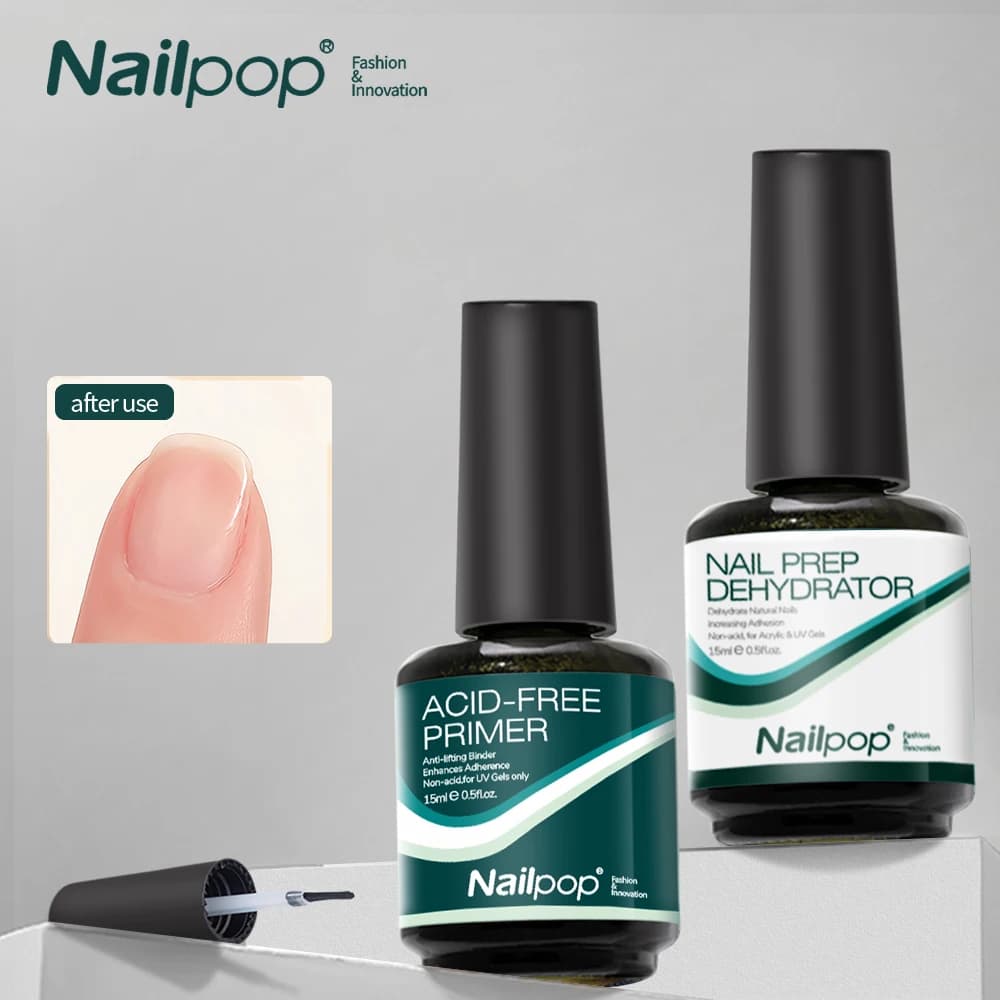 Nailpop Disidratatore per unghie e primer Preparazione naturale per unghie senza acidi per smalto acrilico e gel UV Set di incollaggio superiore ad asciugatura rapida