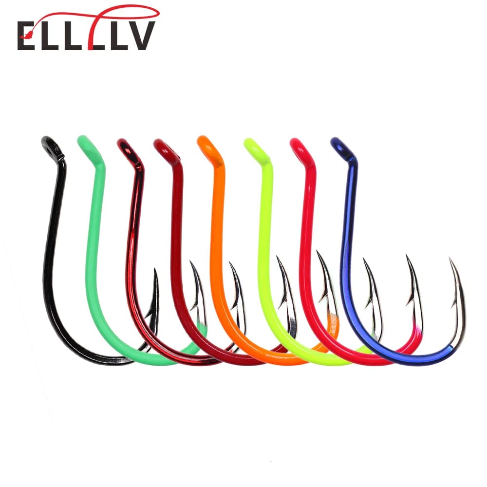 Ellllv # 10 - 10/0 Becco di polpo luminoso Acciaio ad alto tenore di carbonio UV Fluo Offset Amo da pesca in acqua salata Nero Verde Arancione