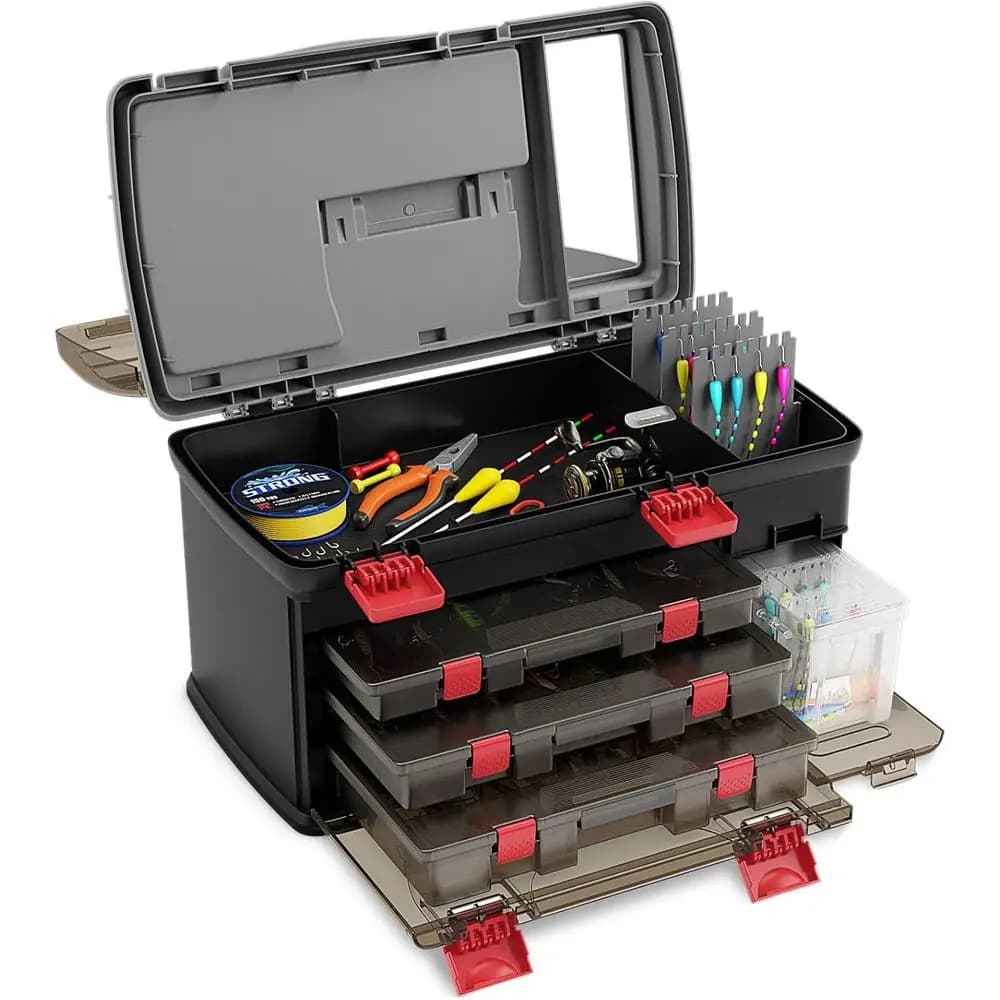 Scatola Portatile per Attrezzatura da Pesca con 3 Scomparti Regolabili e Vano Laterale per Organizzazione Premium degli Accessori