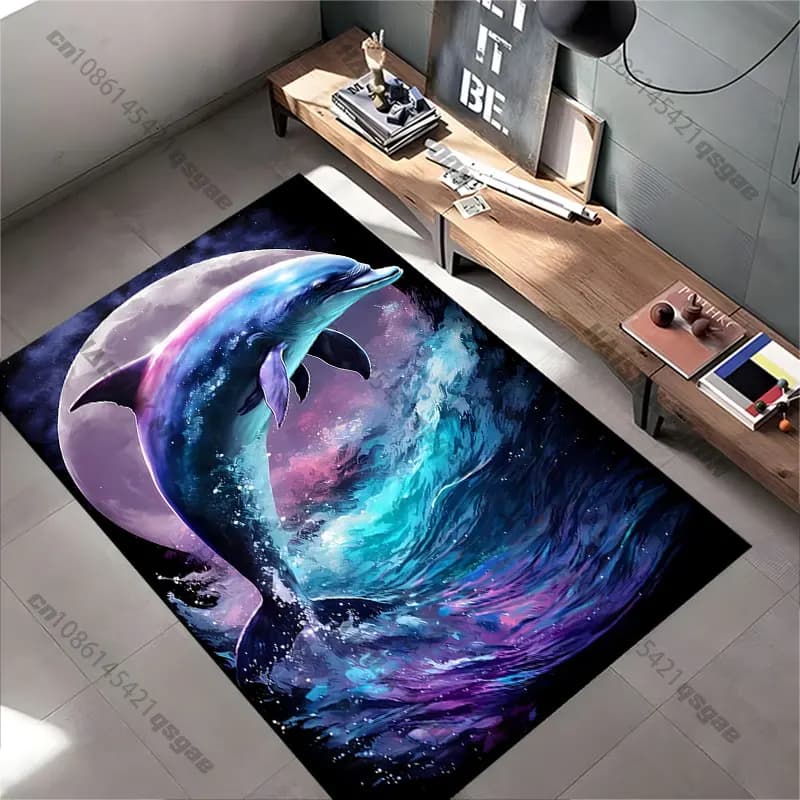 Magical dolphin under moonlight carpet Yoga living room room decor children's crawling mat doormat area rug games mat