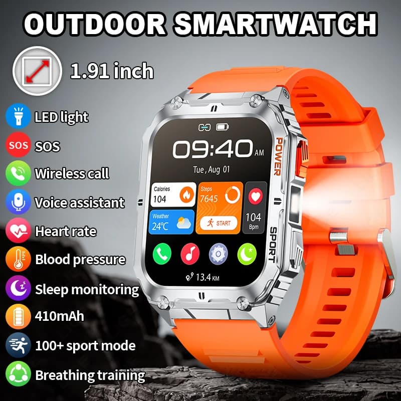 LIGE Smartwatch con schermo HD da 1,91 pollici con illuminazione a LED IP68 impermeabile per sport all'aria aperta, monitoraggio della salute, per Android IOS
