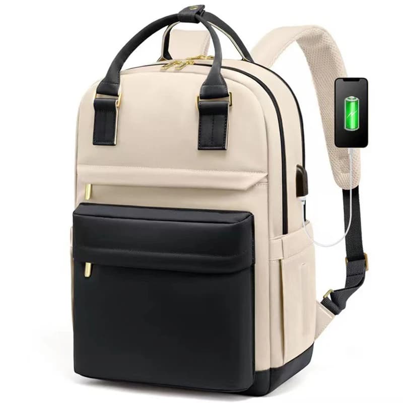 Zaino casual da donna, borsa alla moda impermeabile in nylon, zaino per notebook da viaggio e escursionismo da 15'6 pollici con porta USB