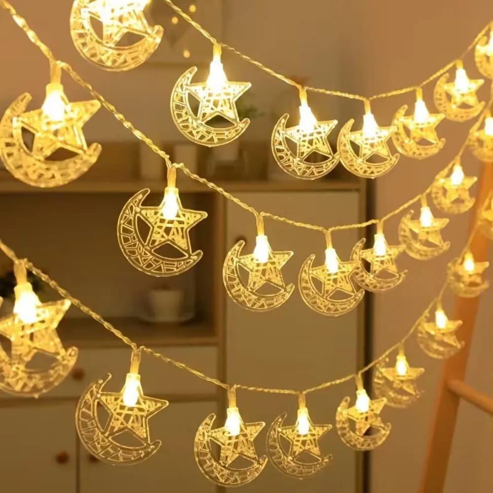 1PC 1.5M10LED/3M20LED Star Moon String Lights, lucine a LED, alimentate da batterie AA (escl), utilizzate per la decorazione di stanze e feste
