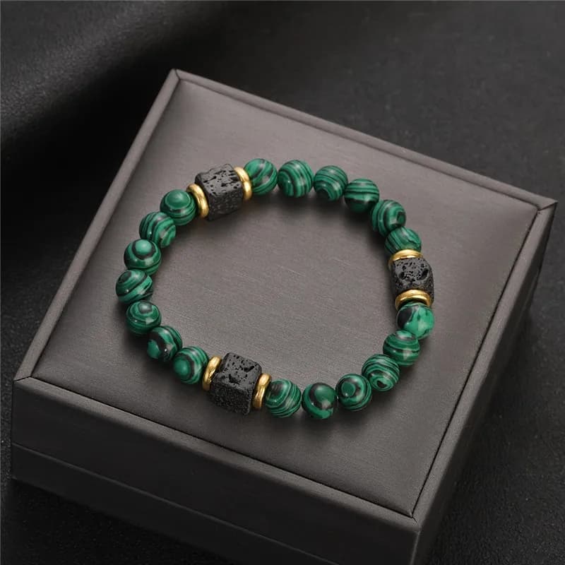 1pc Nuovo Braccialetto in Malachite per Uomo, Bracciale con Perle di Pietra Naturale per Donna, Gioiello per la Salute e la Perdita di Peso