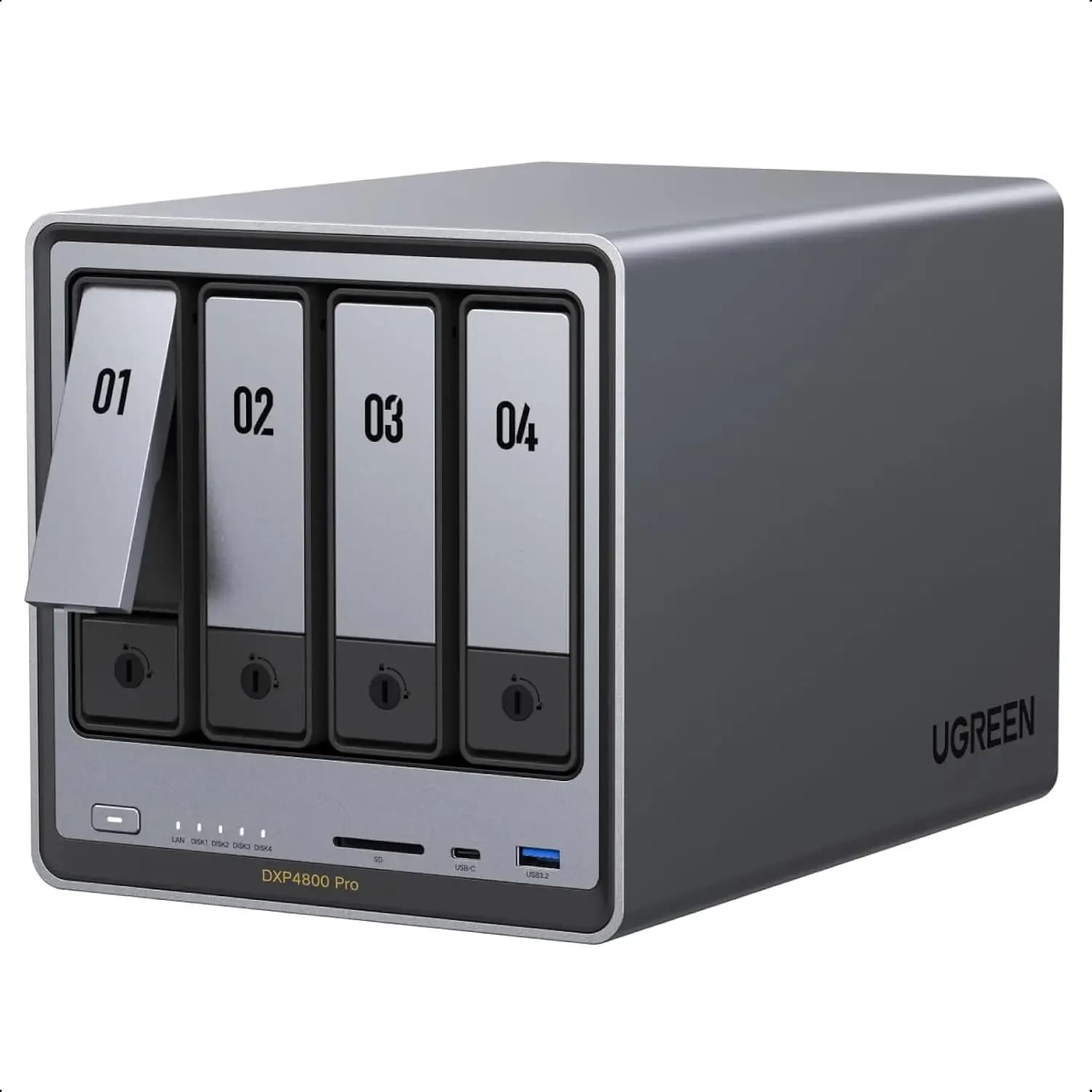 UGREEN NAS DXP4800 Pro 4-Bay Desktop Network Attached Storage (Diskless) | Intel Core I3-1315U 6-Core CPU, 8GB DDR5 RAM, Built-in 128GB SSD, 1x 10GbE, 1x 2.5GbE, 2X M.2 NVMe Slots, 4K HDMI (Diskless)
