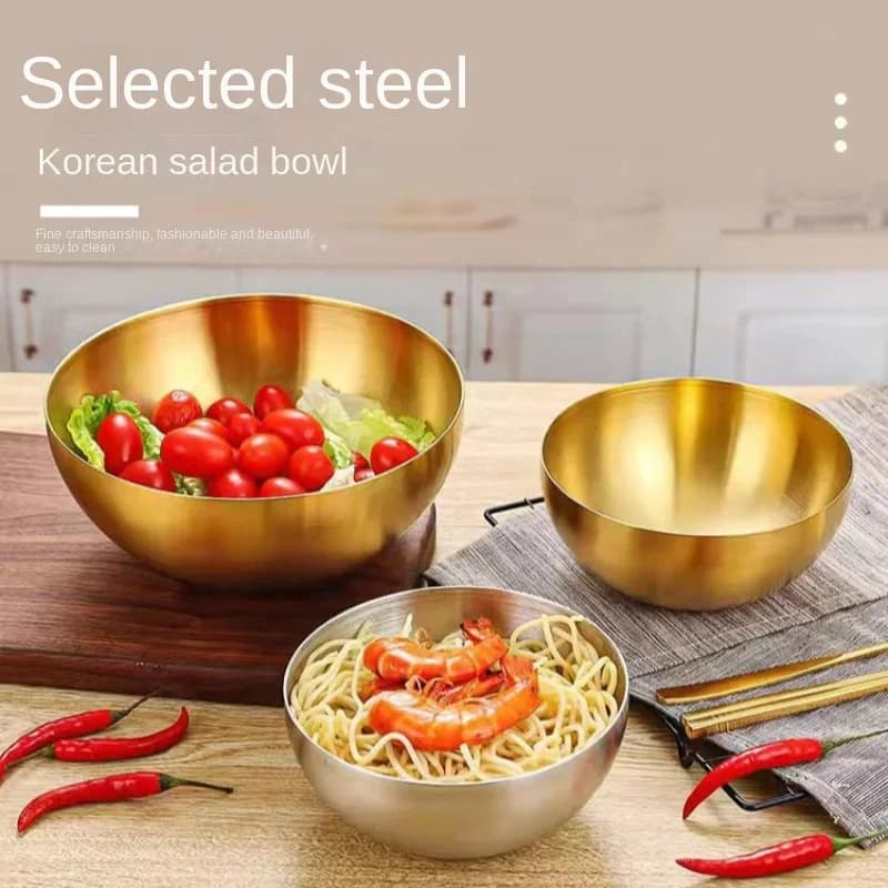 Ciotola per Insalata in Acciaio Inox Oro e Argento, Contenitore per Riso, Noodles e Lamian, Stoviglie da Cucina