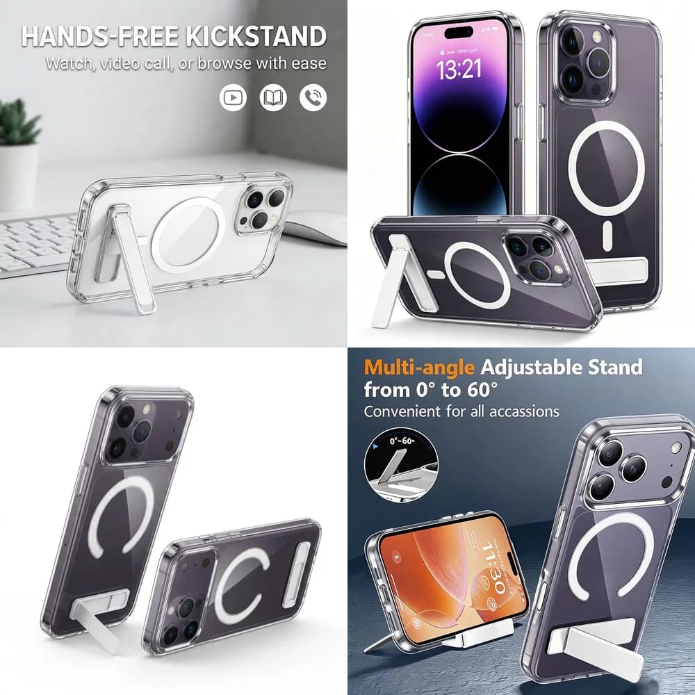 Affordable Clear Magnetic Case Foldable Stand Anti-Fingerprint Soft Frame for iPhone 17 16 15 14 13 12 11 Pro Max Plus mini