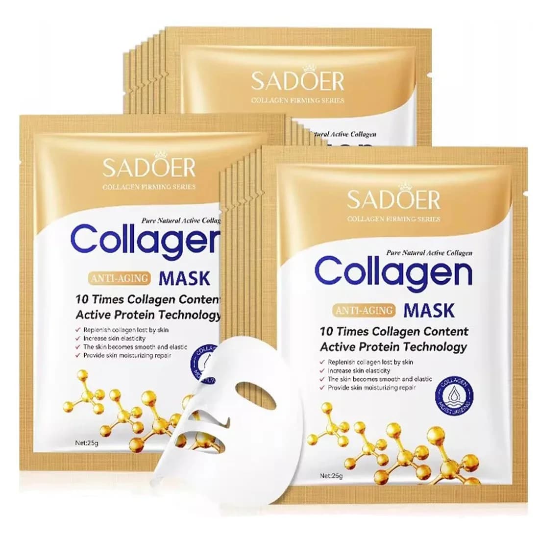 Maschera viso al collagene SADOER, rassodante, idratante, riparatrice, illuminante, maschera in tessuto per il viso, idratante, maschere viso in tessuto, cura della pelle