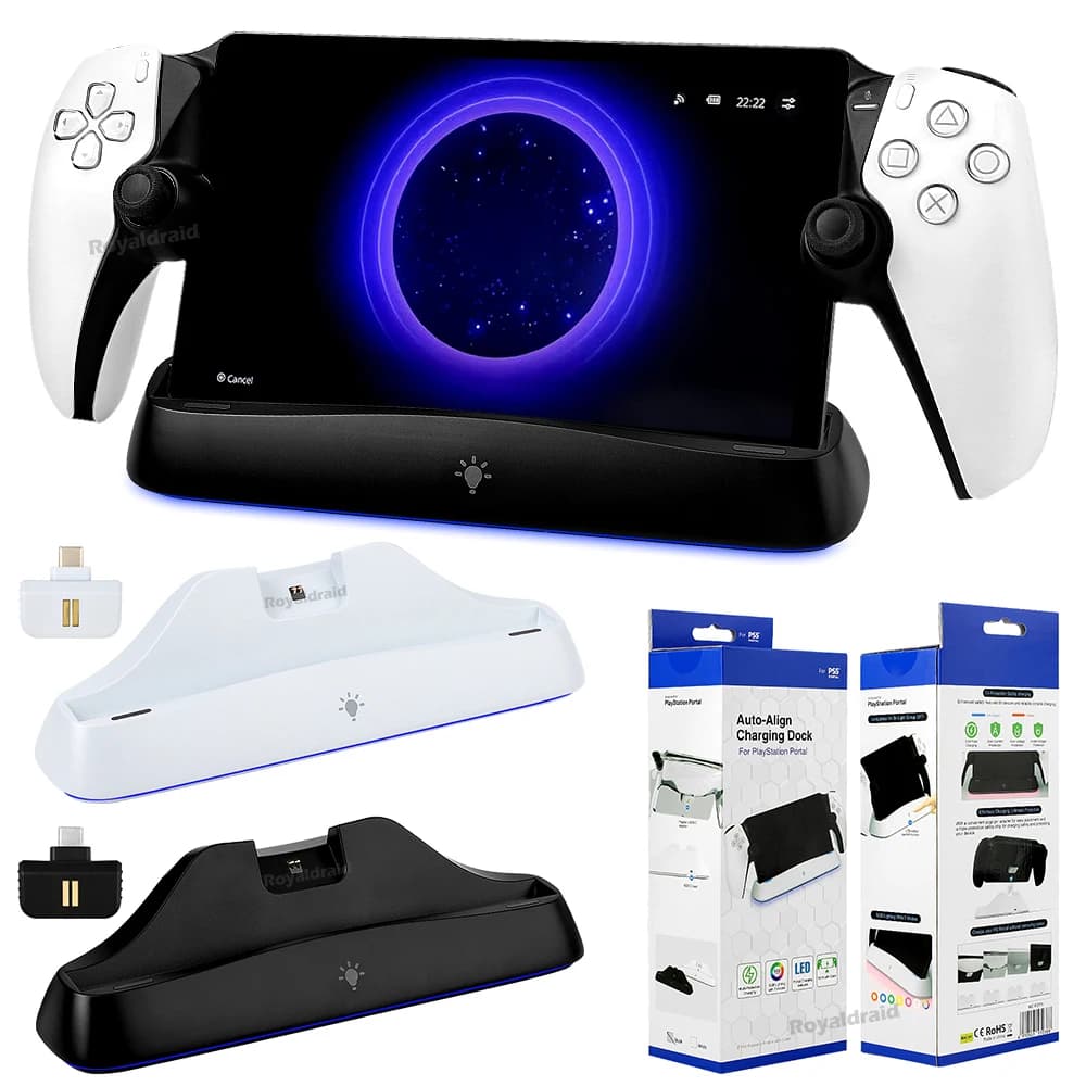 Base di Ricarica RGB con Allineamento Automatico per Console PS Portal, Supporto Caricatore Type-C per Accessori PS5 PS Portal